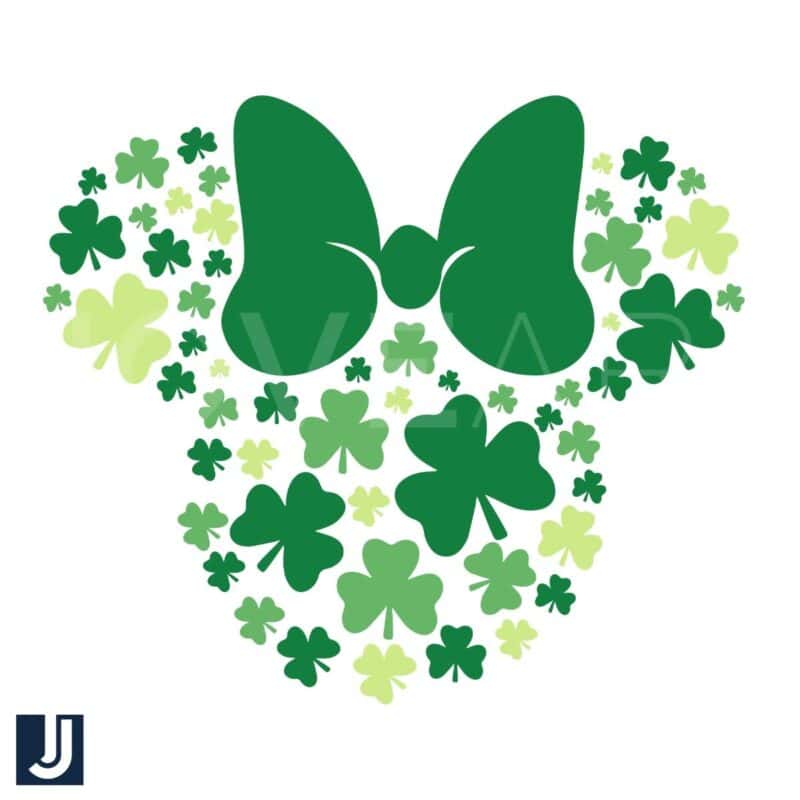 Happy St Patricks Day Minnie Head SVG with Green Clover