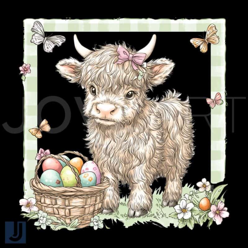 Highland Cow Bunny Easter PNG Cute Festive Design