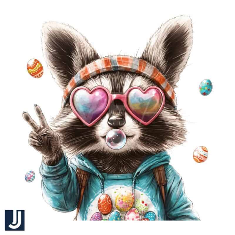 Hoodie Raccoon Blowing Bubble Easter PNG Design