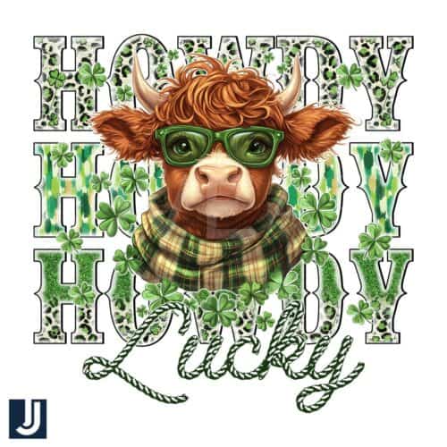 Howdy Lucky Highland Cow St Patricks Day PNG Design