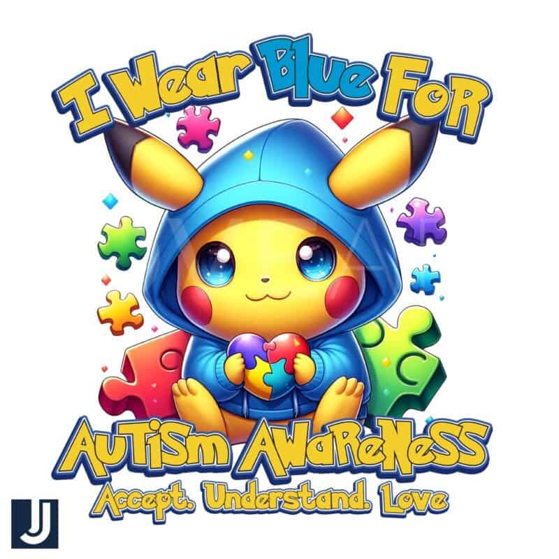 I Wear Blue For Autism Awareness Pikachu PNG