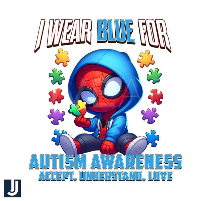 I Wear Blue For Autism Awareness Spiderman PNG