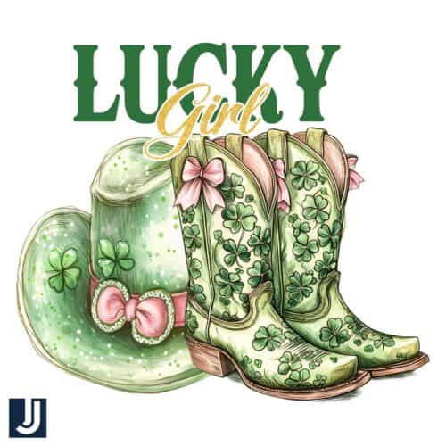 Lucky Girl PNG St Patricks Day Cowgirl Boots Design