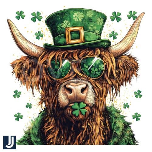 Lucky Highland Cow Shamrock PNG for St Patricks Day