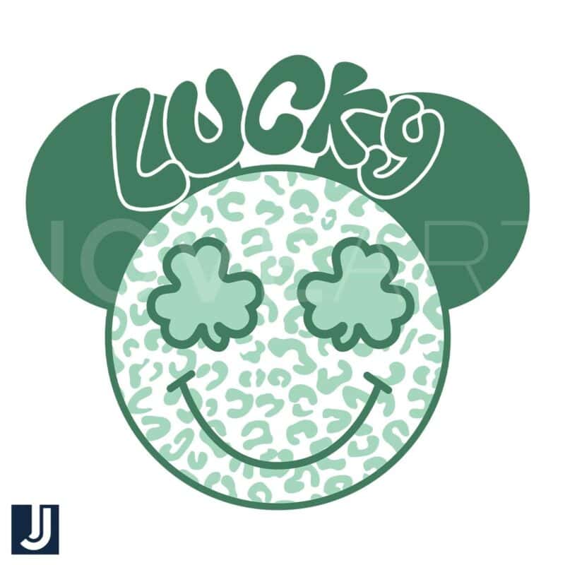 Lucky Smiley Mickey with Green Clover SVG