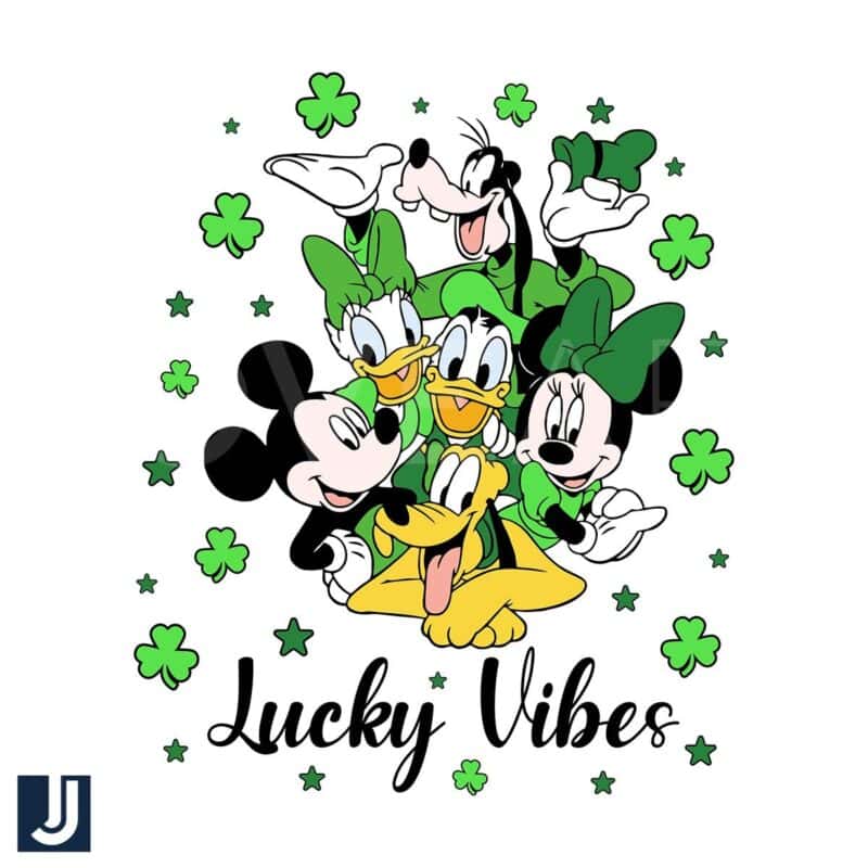 Lucky Vibes Mickey Friends Irish SVG in Green