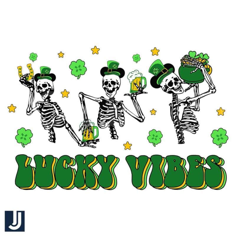 Lucky Vibes Skeleton with Green Leprechaun Hat SVG