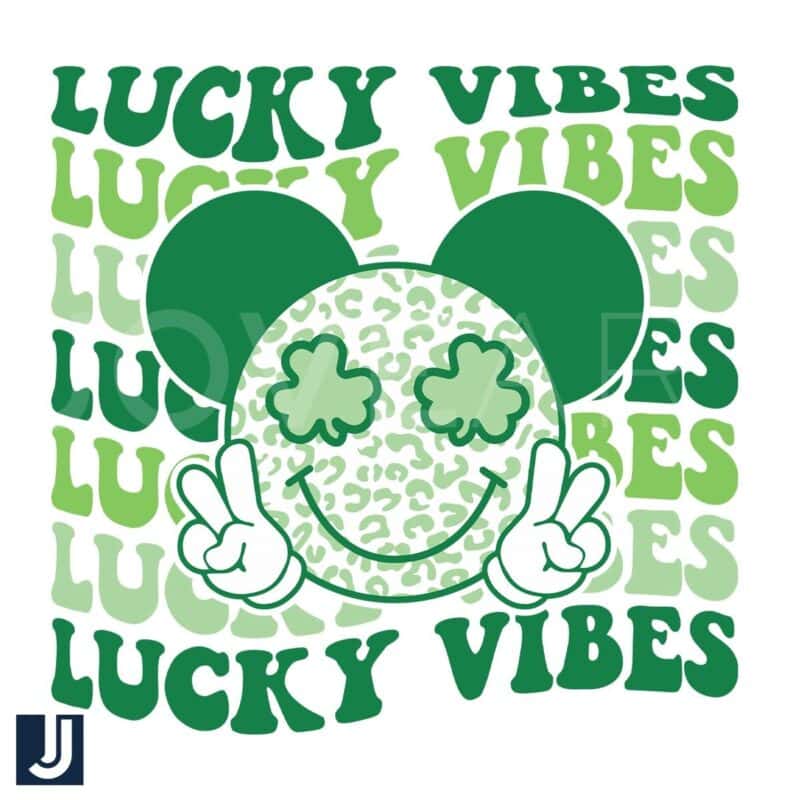 Lucky Vibes SVG Green Clover Mickey Smiley Face Design