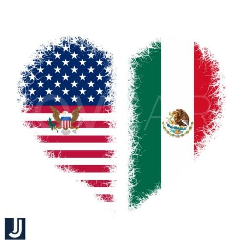 Mexican Pride with American Flag Heart Design PNG