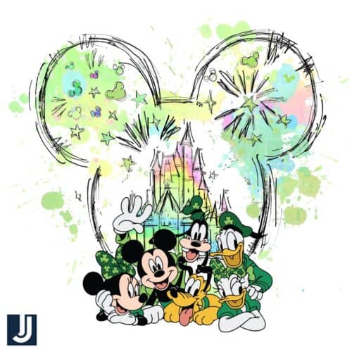 Mickey Friends at Disney Castle St Patricks Day PNG