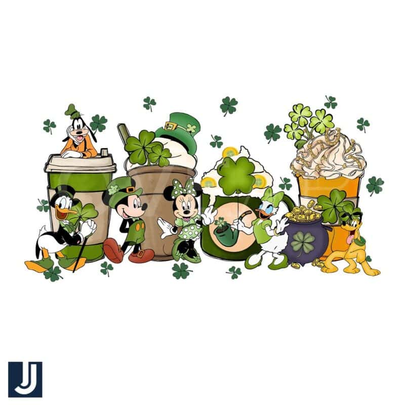 Mickey Friends St Patricks Day Clover Coffee PNG