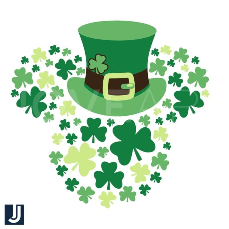 Mickey Head SVG with Green Clover Leprechaun Hat