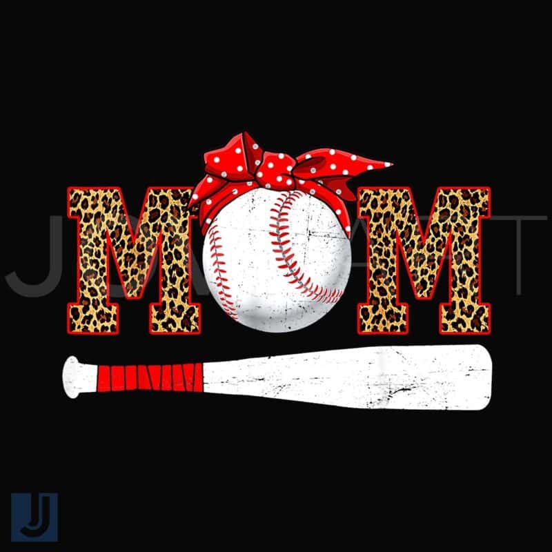 Mom Leopard Softball PNG with Sporty Red Bandana