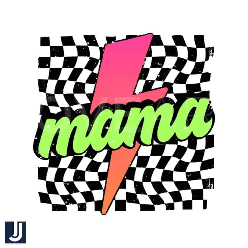 Neon Mama Checkered Lightning Bolt SVG Design