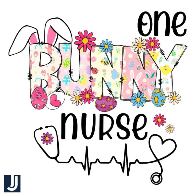 One Bunny Nurse with Stethoscope Flowers PNG