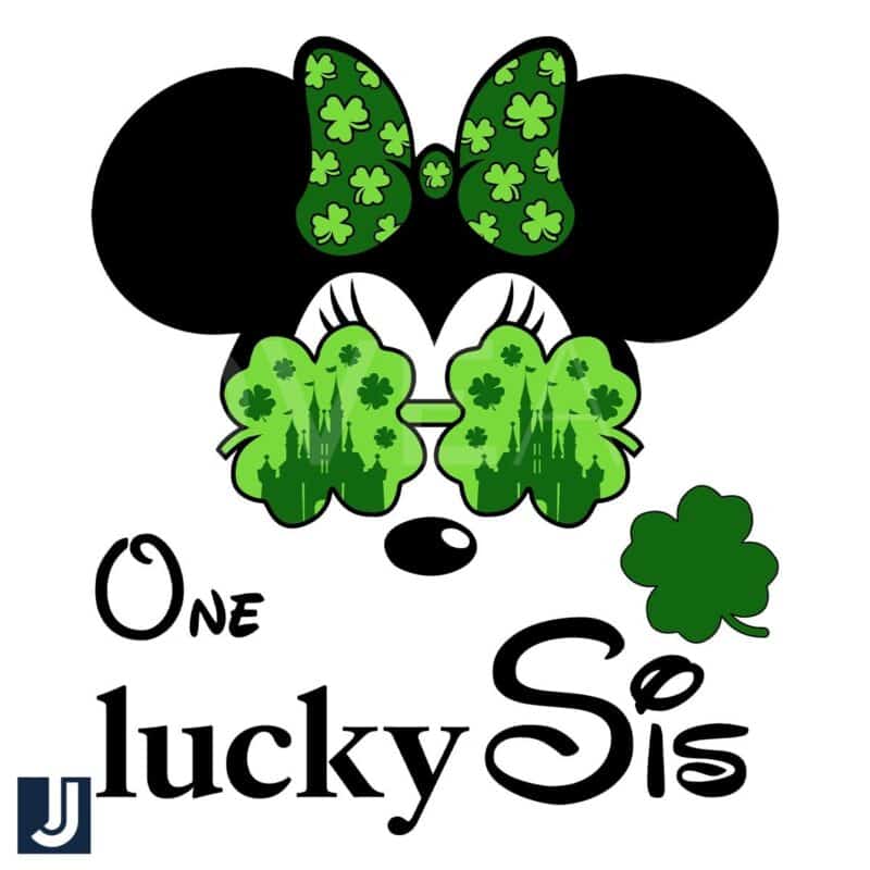 One Lucky Sis Minnie SVG with Green Clover Glasses