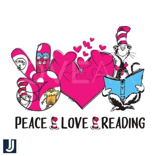 Peace Love and Reading Dr Seuss SVG Design