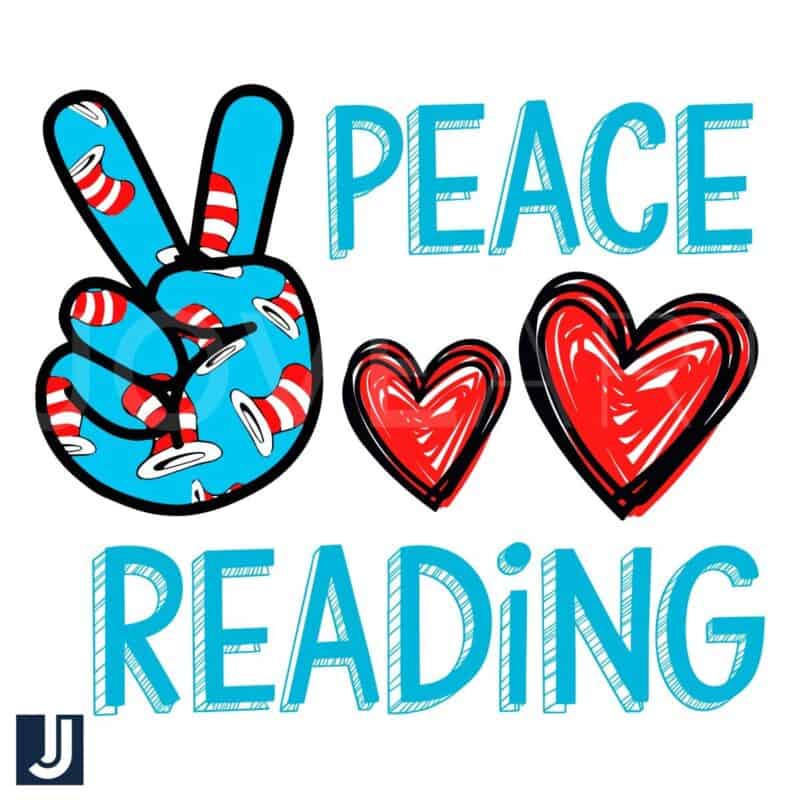 Peace Love Reading Dr Seuss Cat in the Hat Book SVG