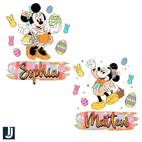 Personalized Easter Bunny Mickey Minnie PNG with Kids Name