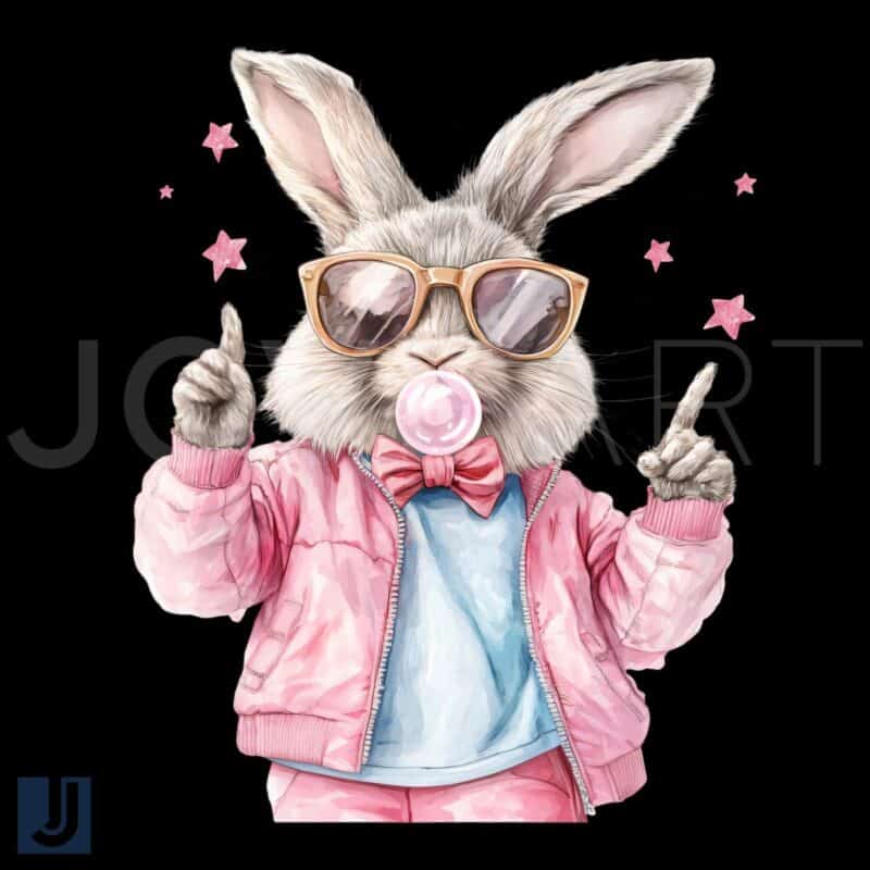 Pink Easter Bunny Blowing Bubbles PNG