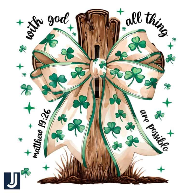 Saint Patricks Day Shamrock Bow Cross PNG