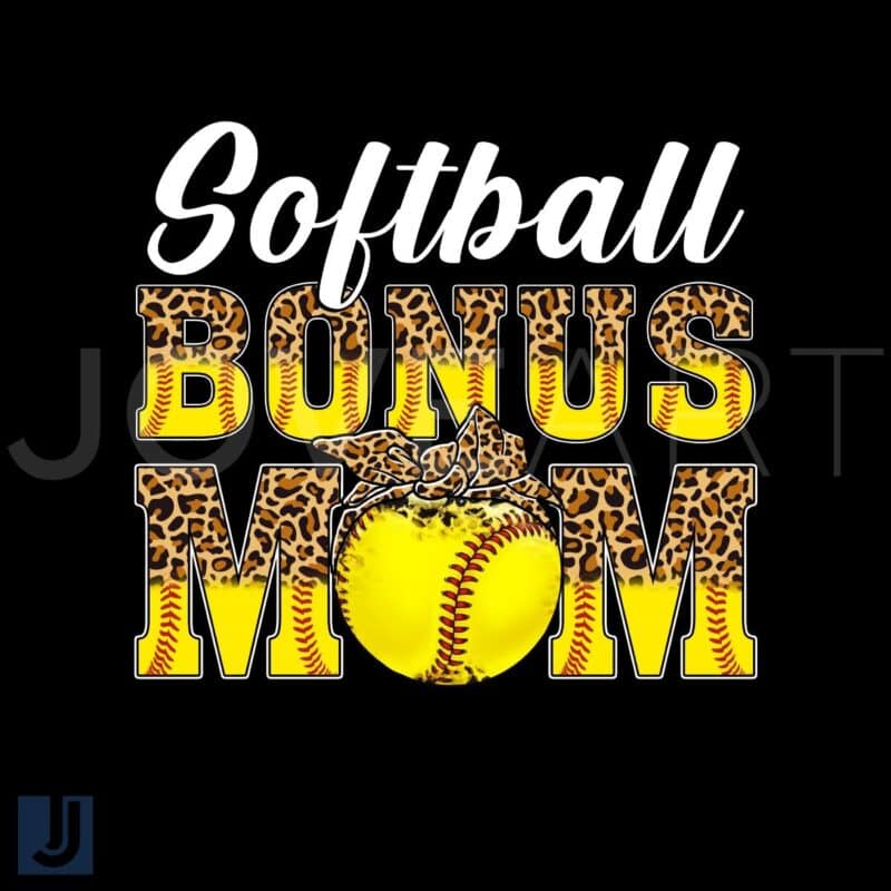 Softball Bonus Mom PNG with Trendy Leopard Print