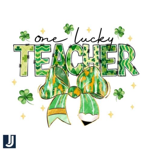 Sparkly One Lucky Teacher Coquette Pencil PNG Design