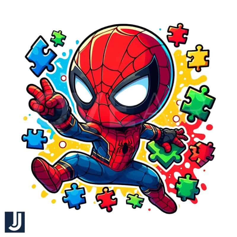 Spiderman Cartoon Autism Awareness Puzzle PNG