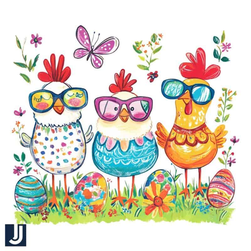 Spring Chickens Easter Eggs PNG with Floral Touch