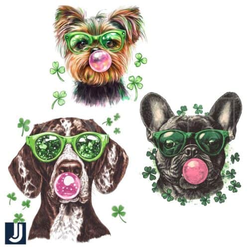 St Patricks Day Dogs Blowing Bubbles PNG Bundle