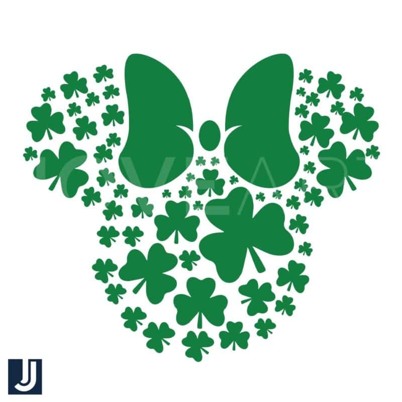 St Patricks Day Minnie Mouse Head SVG with Green Leaf