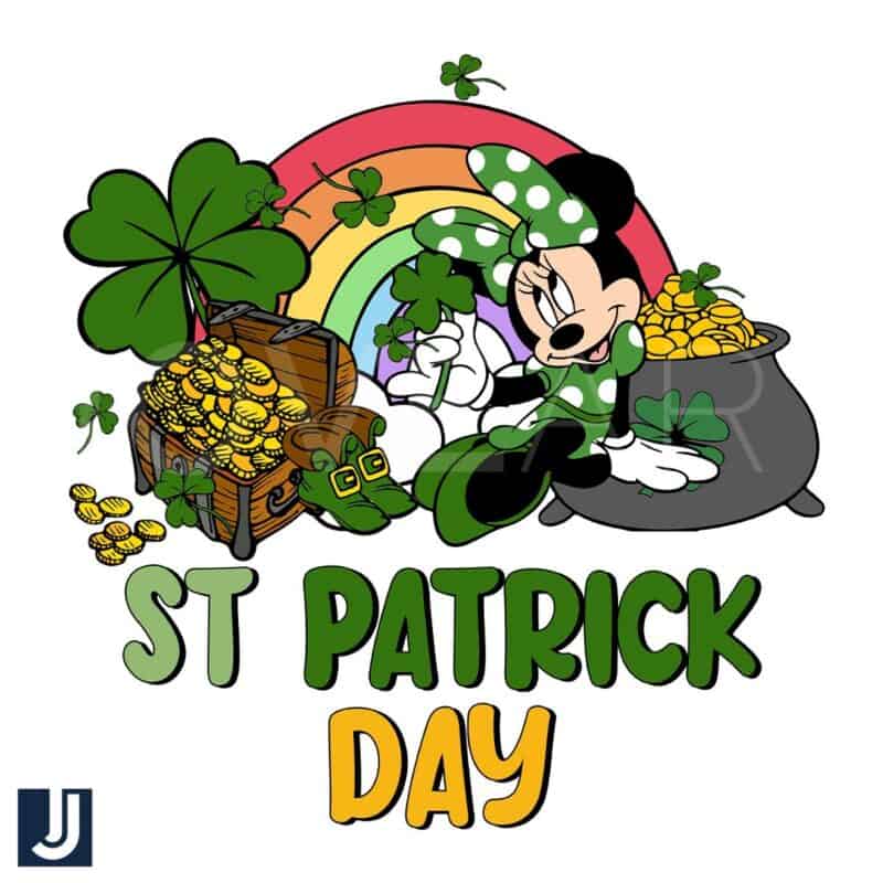 St Patricks Day Minnie PNG Green Clover Gold Pot