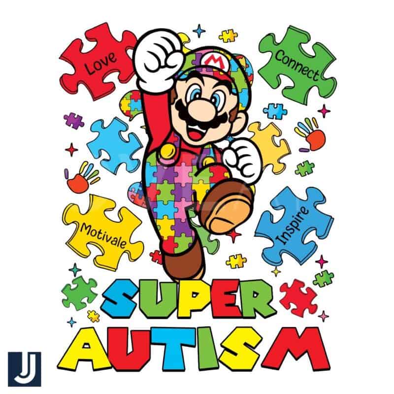 Super Autism Awareness Puzzle Pieces Mario PNG