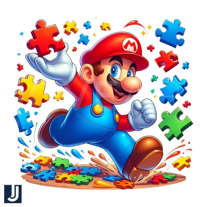 Super Mario Autism Awareness Cartoon Puzzle PNG