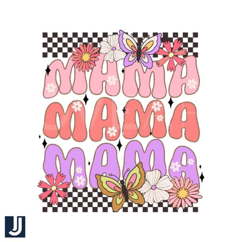 SVG File Mama Flowers Butterfly Checkered Design