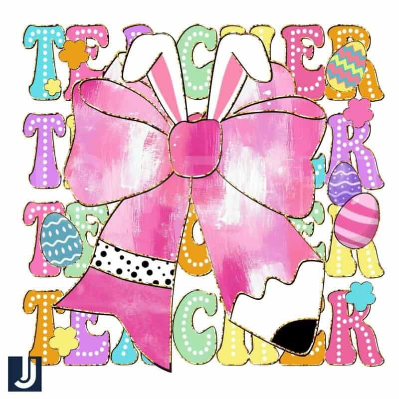 Teacher Coquette Bow Pencil Easter Bunny PNG Design