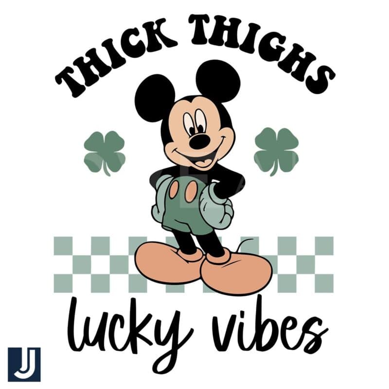 Thick Thighs Lucky Vibes Mickey Mouse Checkered SVG