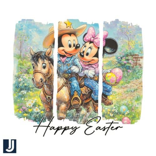 Vintage Cowboy Mickey Minnie Happy Easter PNG Design