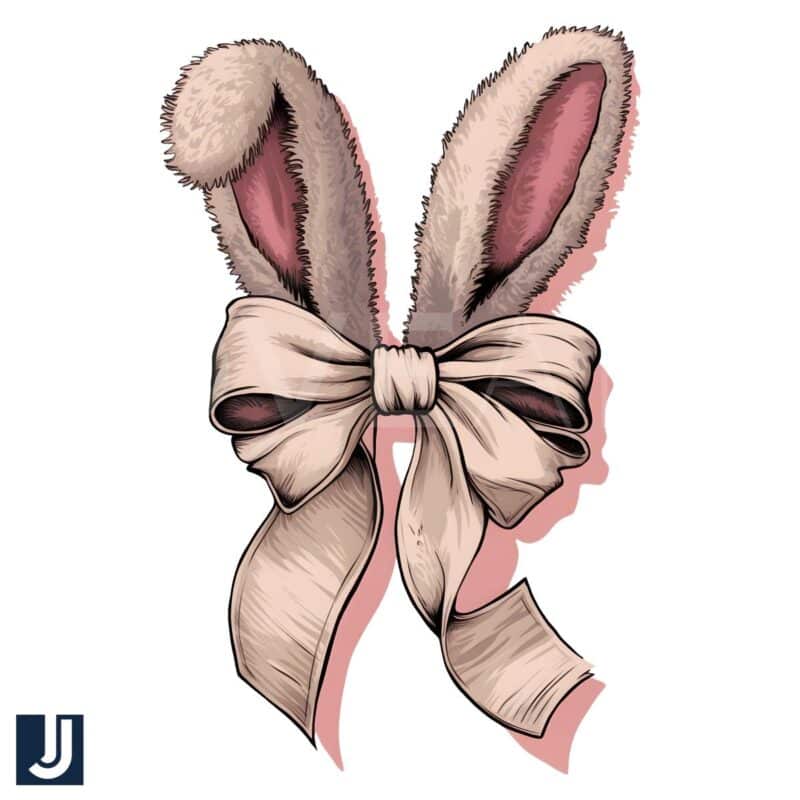 Vintage Easter Bunny Ears with Coquette Bow PNG