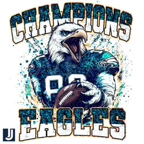 Vintage Glitter Eagles Football Mascot PNG for Champions