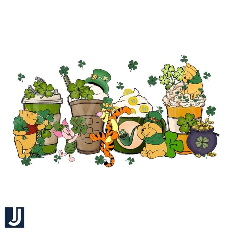 Winnie the Pooh St Patricks Day Clover Coffee PNG