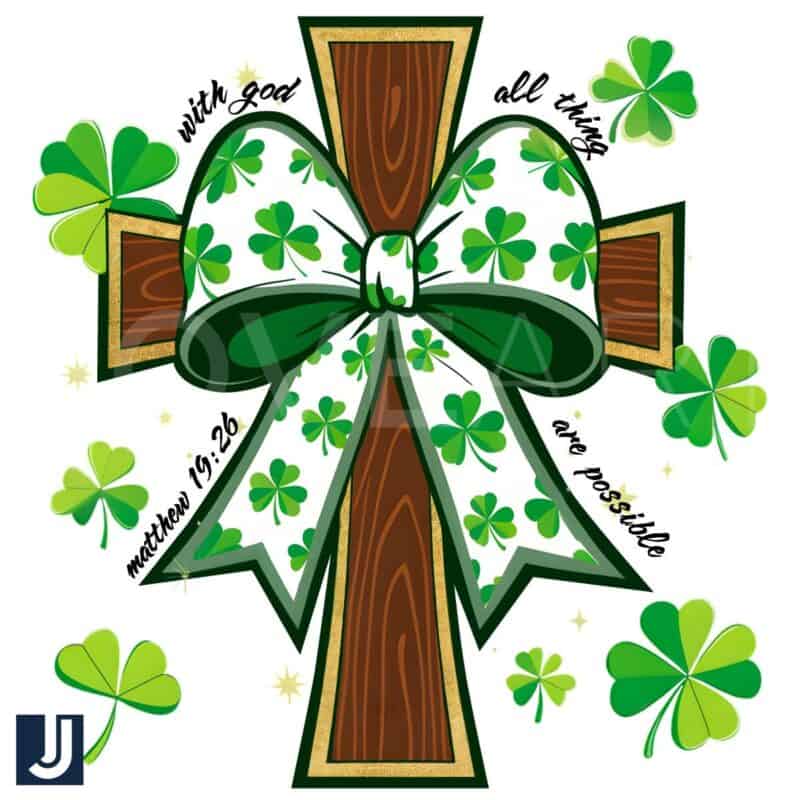 With God All Things Are Possible Matthew 1926 Shamrock Cross PNG