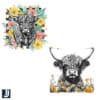 Vintage Highland Cow with Wildflowers Checkerboard PNG