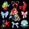Watercolor Ariel Disney Princess with Coquette Bow PNG