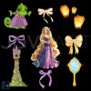 Watercolor Princess with Long Hair Coquette Bow PNG
