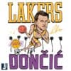Lakers Doncic Dribble Palms Caricature PNG Design